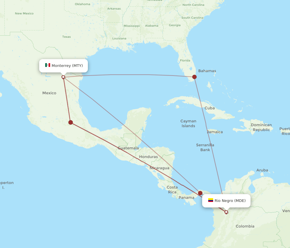 MDE to MTY flights and routes map