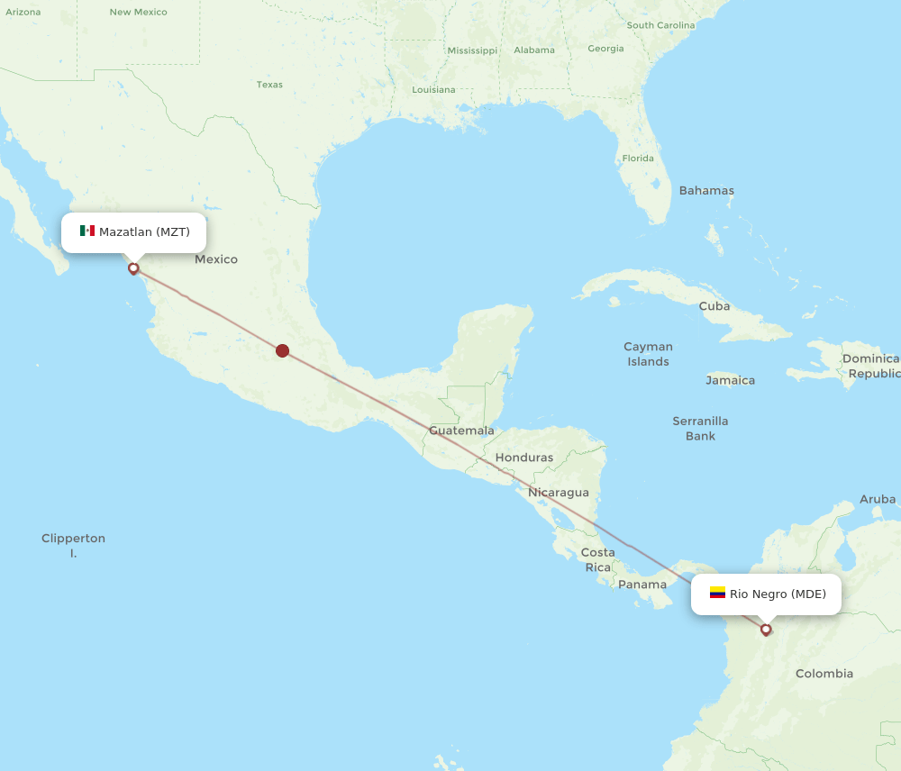 MDE to MZT flights and routes map