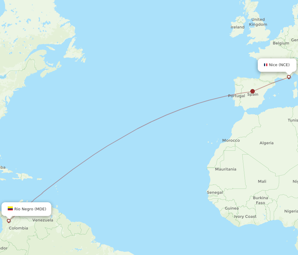 MDE-NCE flight routes