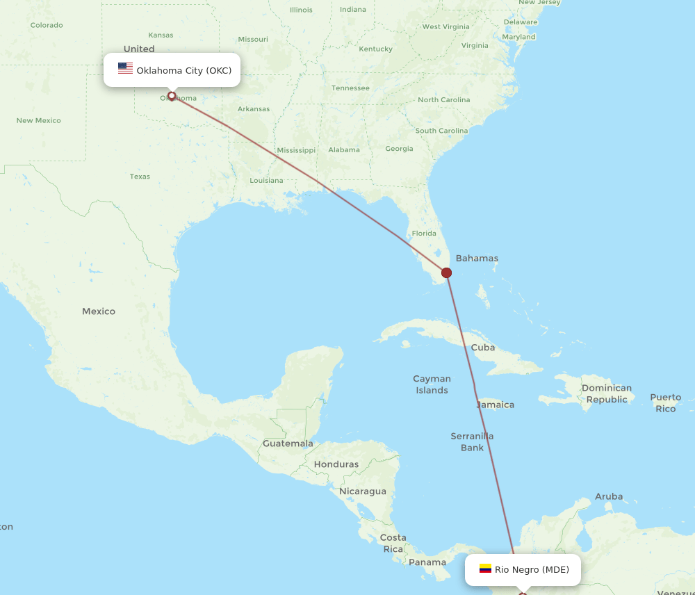 MDE-OKC flight routes