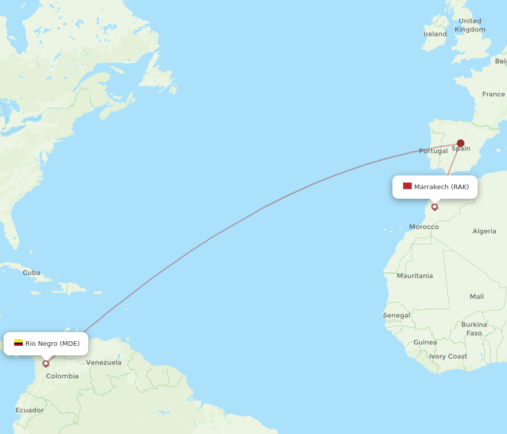 MDE to RAK flights and routes map