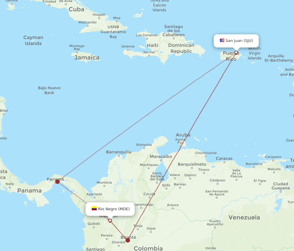 MDE to SJU flights and routes map