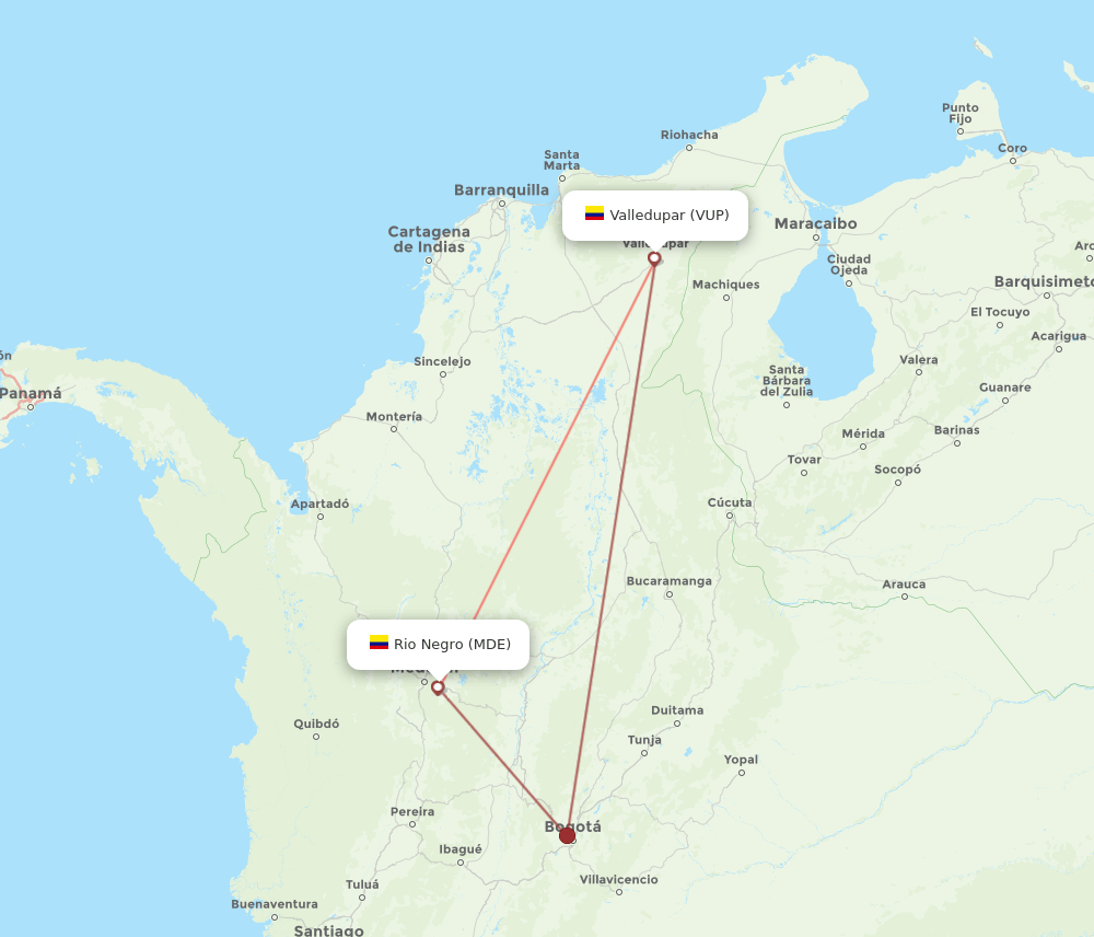 MDE-VUP flight routes