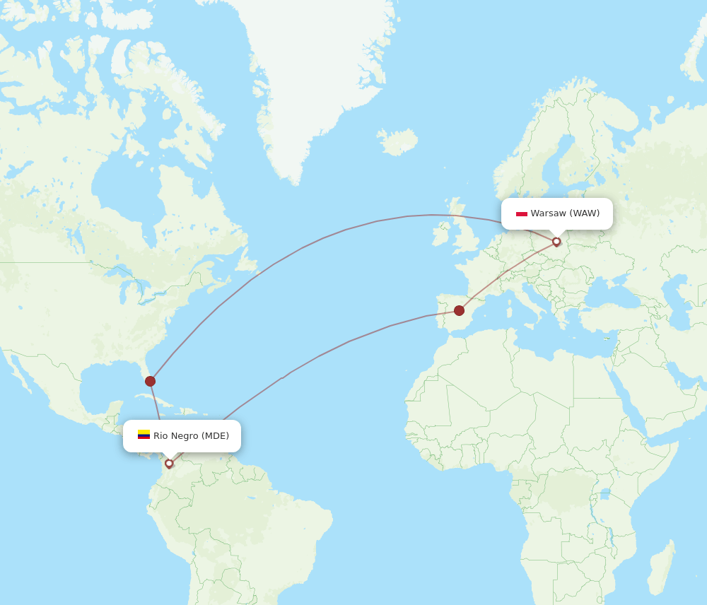 MDE-WAW flight routes