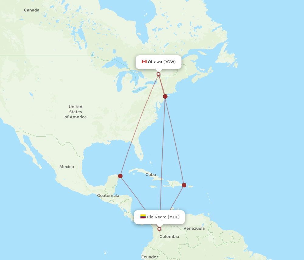 MDE to YOW flights and routes map
