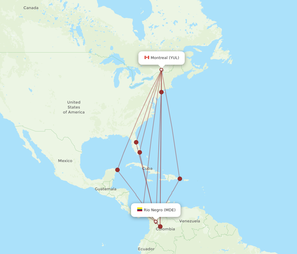 MDE to YUL flights and routes map