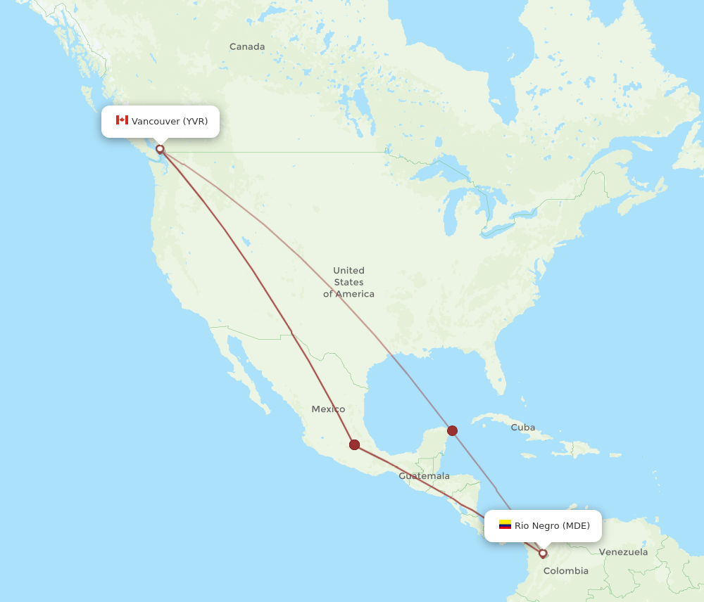 MDE-YVR flight routes