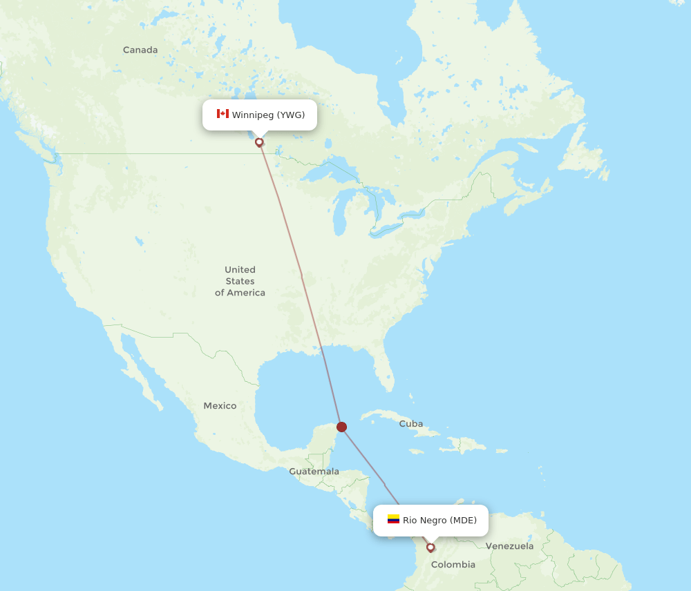 MDE to YWG flights and routes map