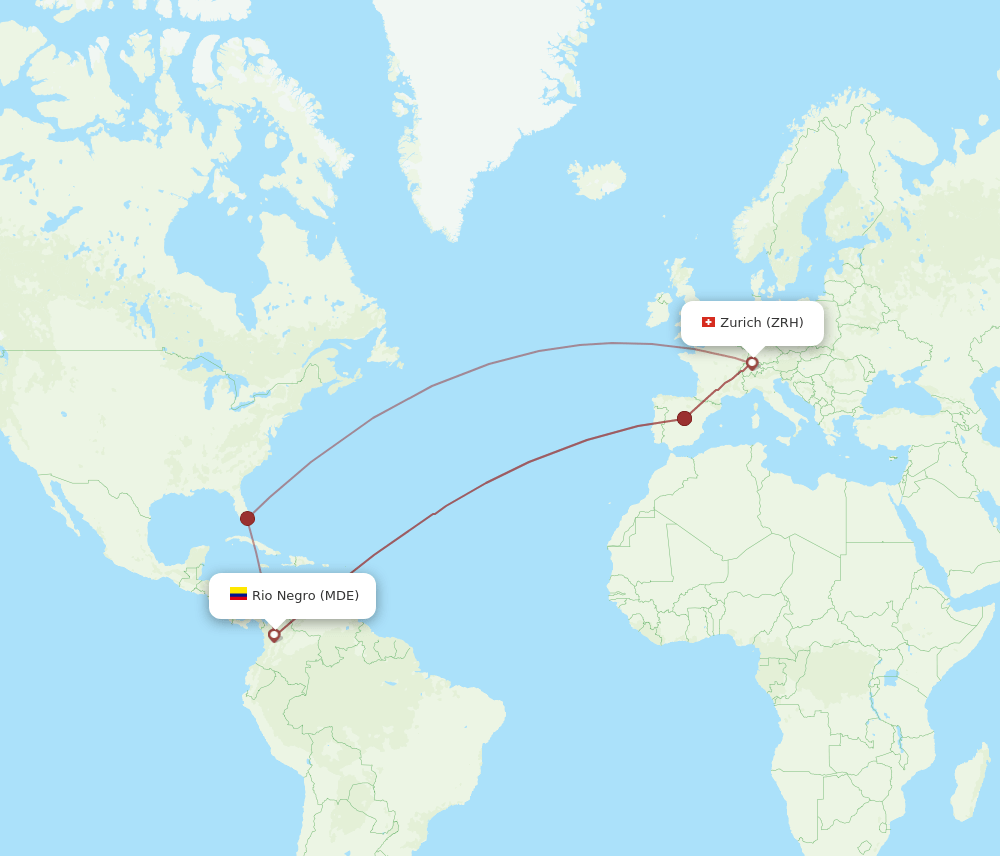 MDE-ZRH flight routes