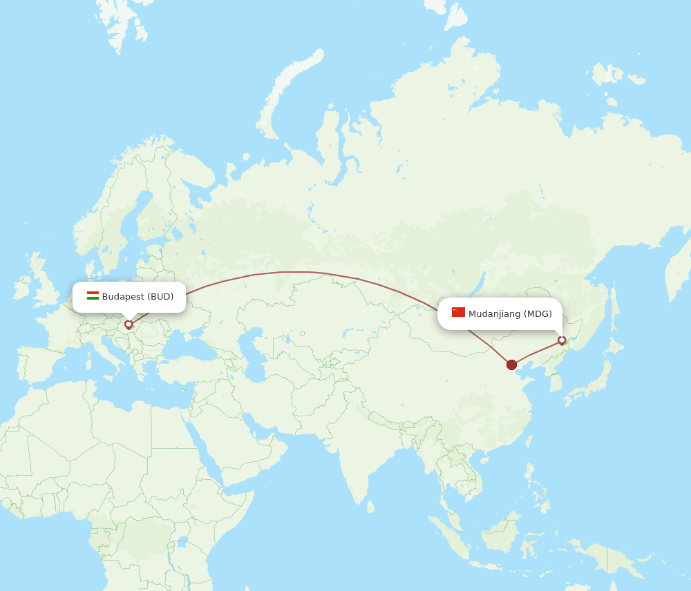 MDG to BUD flights and routes map