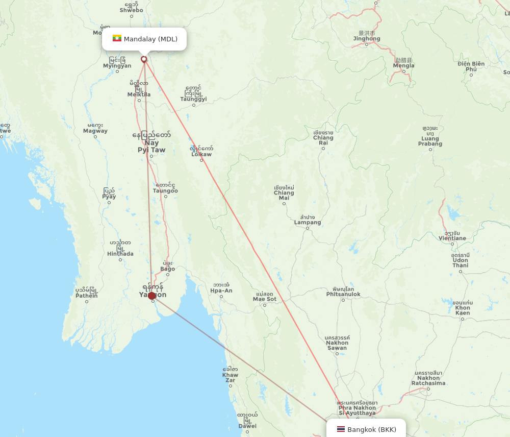 MDL to BKK flights and routes map