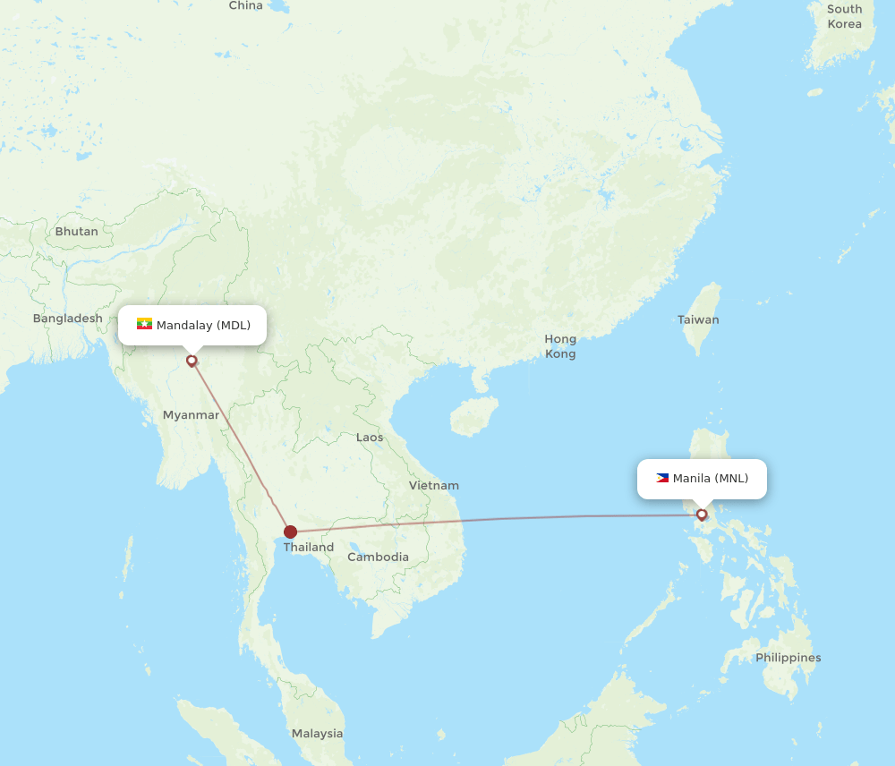 Manila - Mandalay route map and flight paths