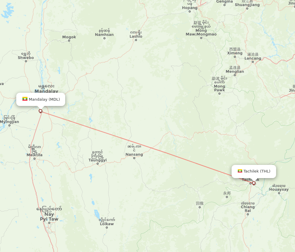 Tachilek - Mandalay route map and flight paths
