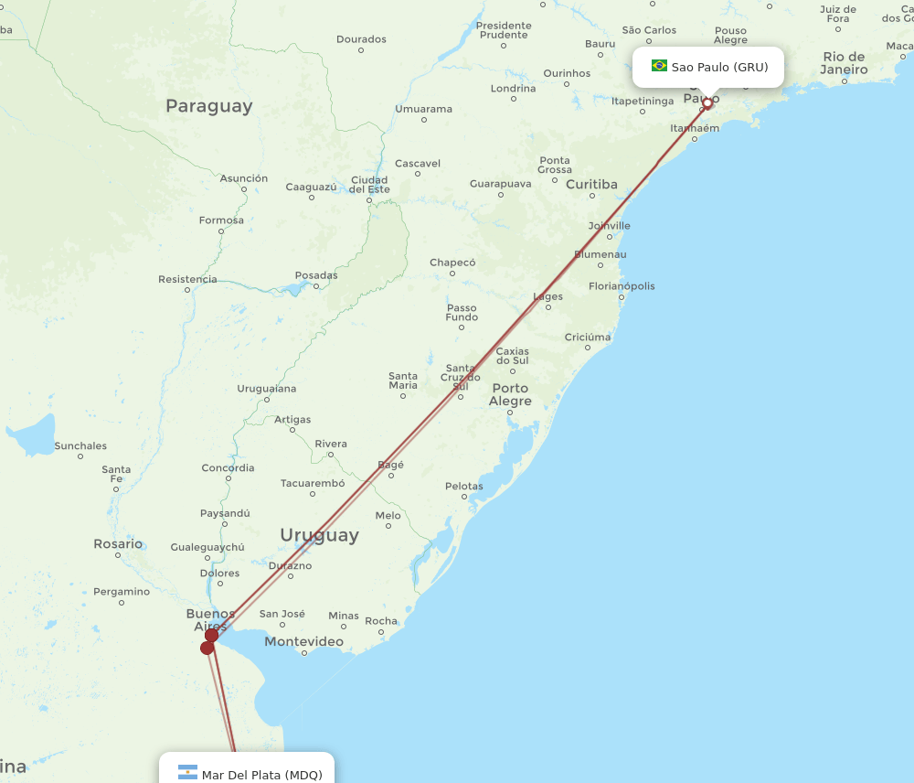 MDQ to GRU flights and routes map