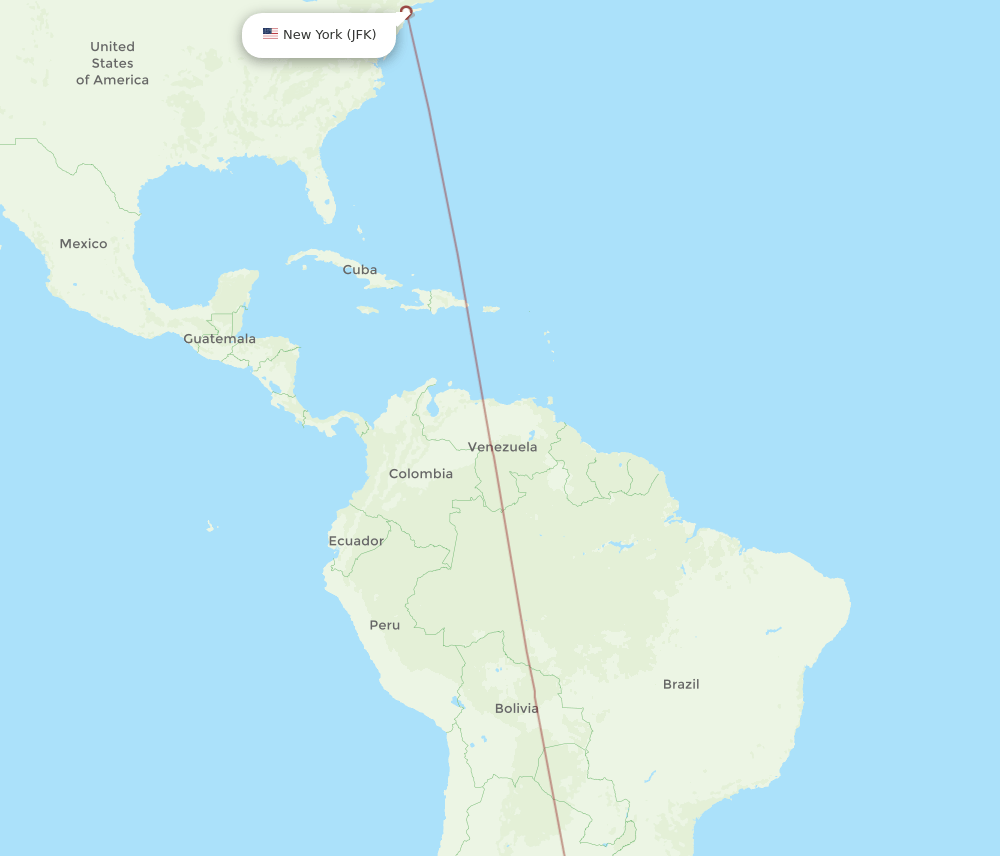 Mar Del Plata - New York route map and flight paths