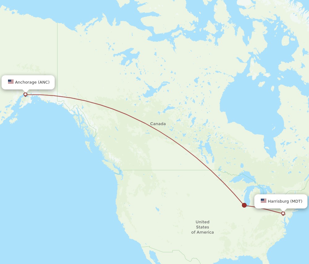 MDT to ANC flights and routes map