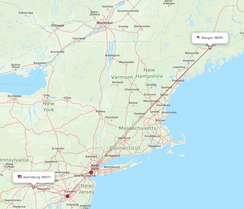 MDT-BGR flight routes