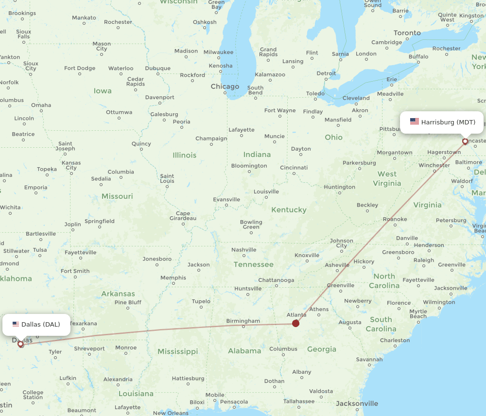 MDT-DAL flight routes