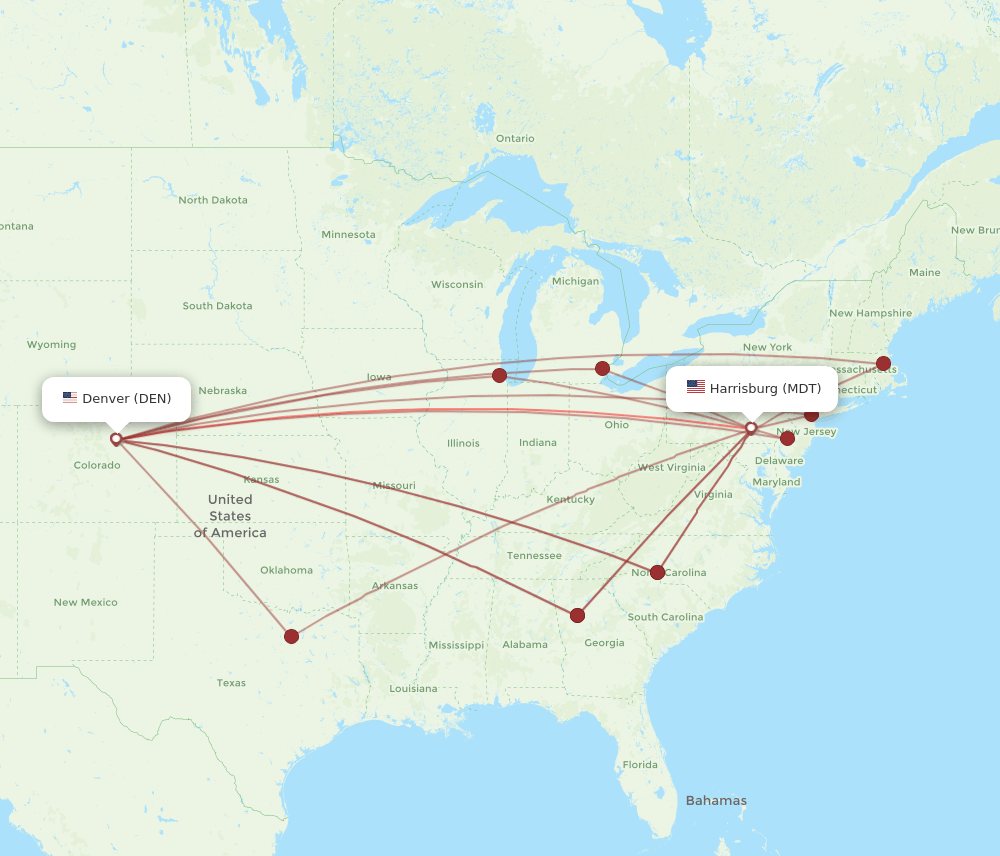 MDT to DEN flights and routes map