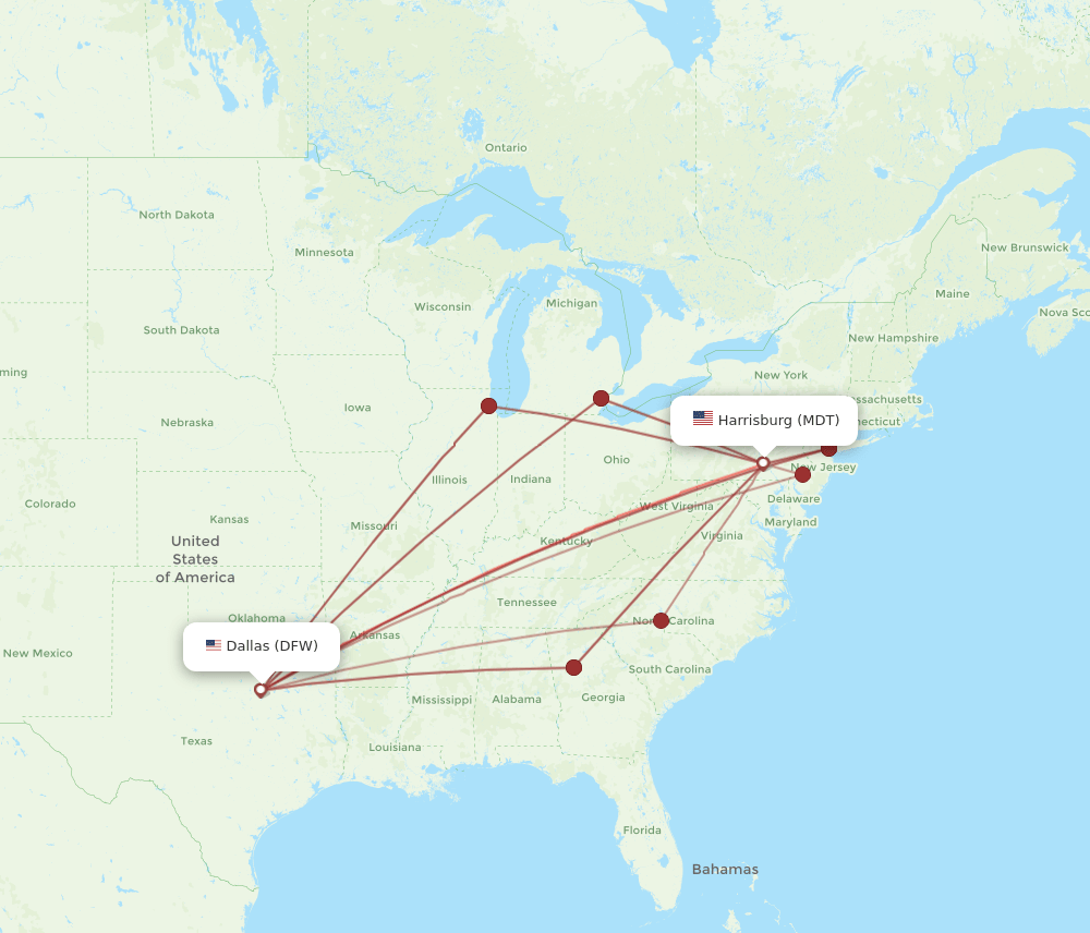 MDT-DFW flight routes