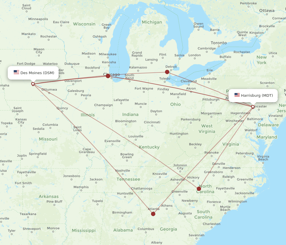 MDT-DSM flight routes