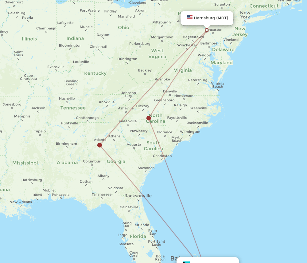 MDT-ELH flight routes