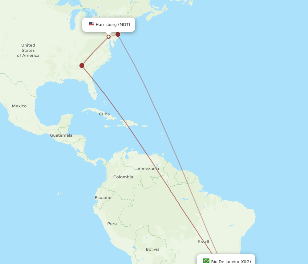 MDT-GIG flight routes
