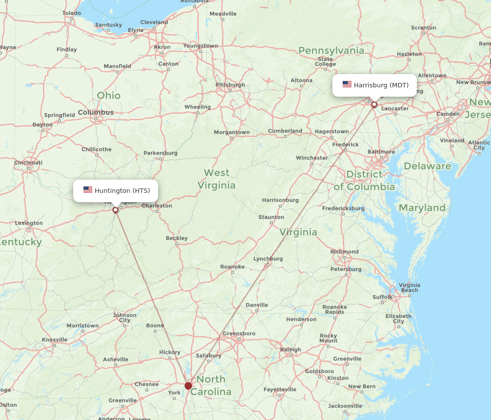 MDT to HTS flights and routes map