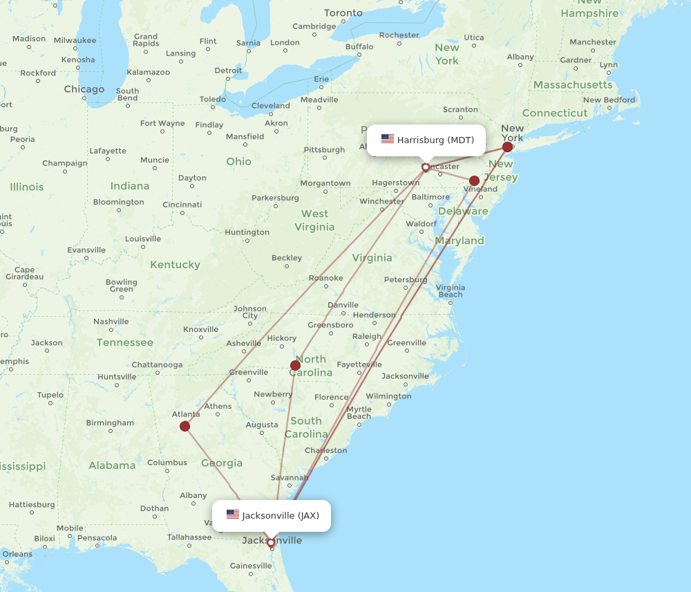 MDT to JAX flights and routes map