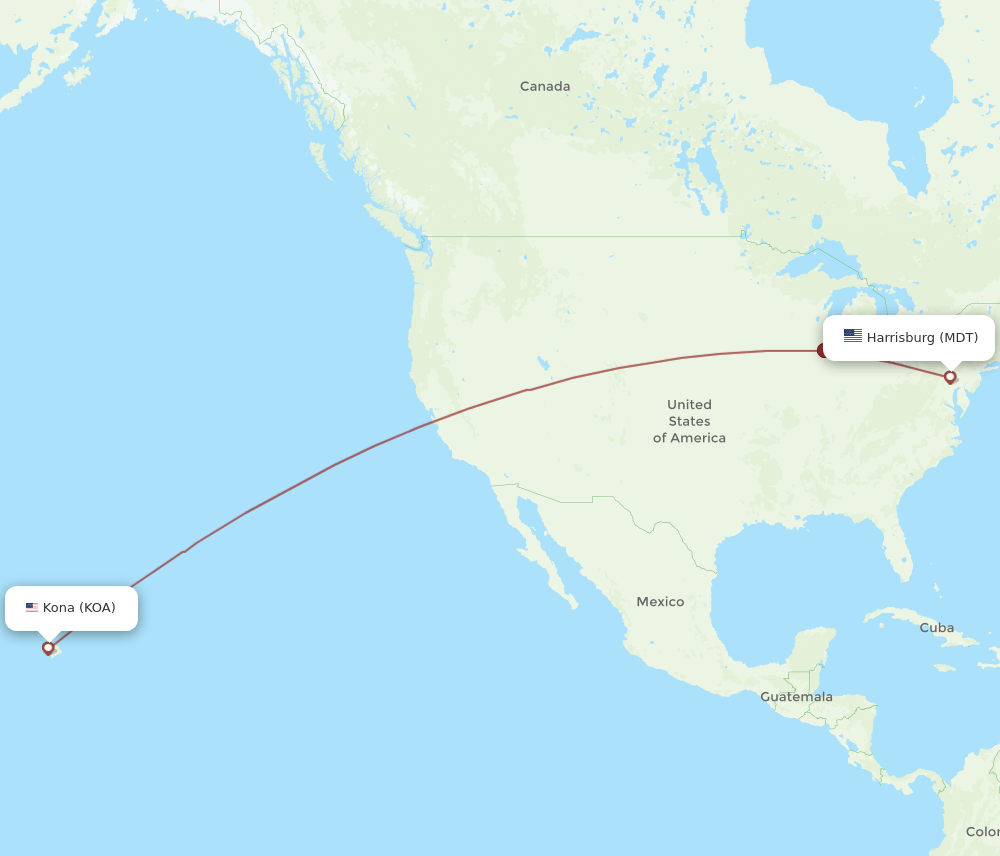 MDT to KOA flights and routes map