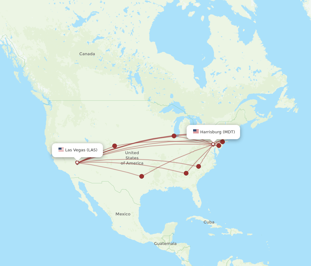 MDT to LAS flights and routes map