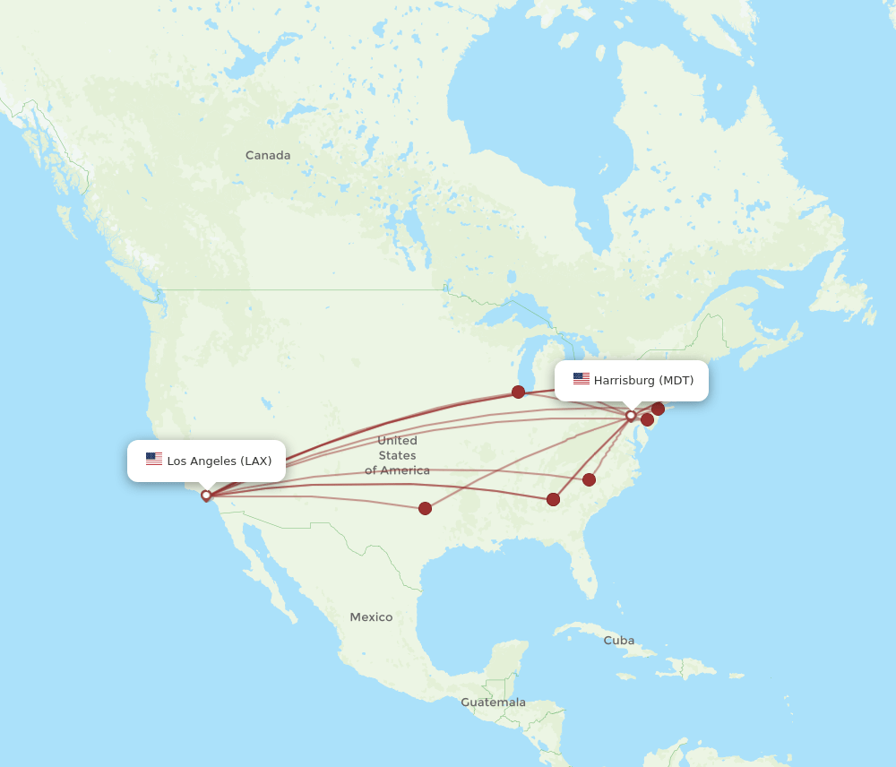 MDT-LAX flight routes
