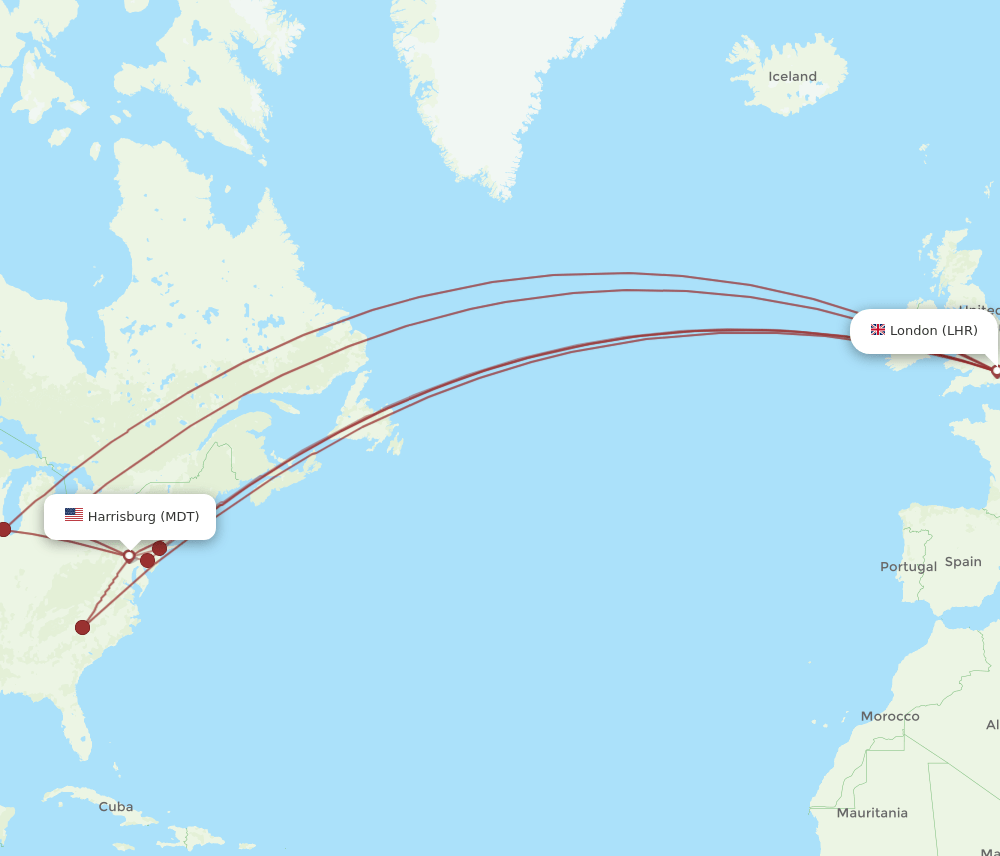 MDT-LHR flight routes