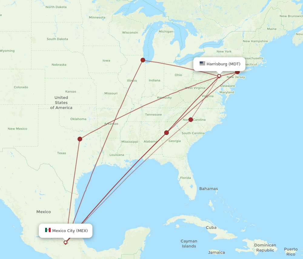 MDT to MEX flights and routes map