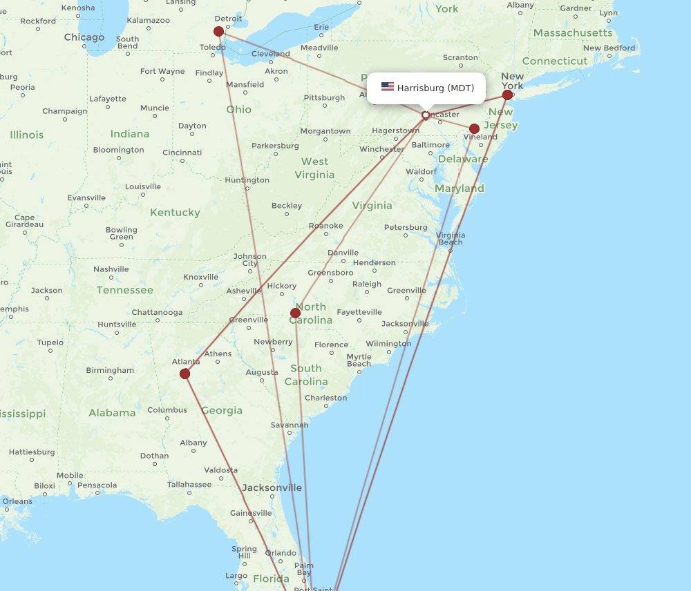 MDT-MIA flight routes