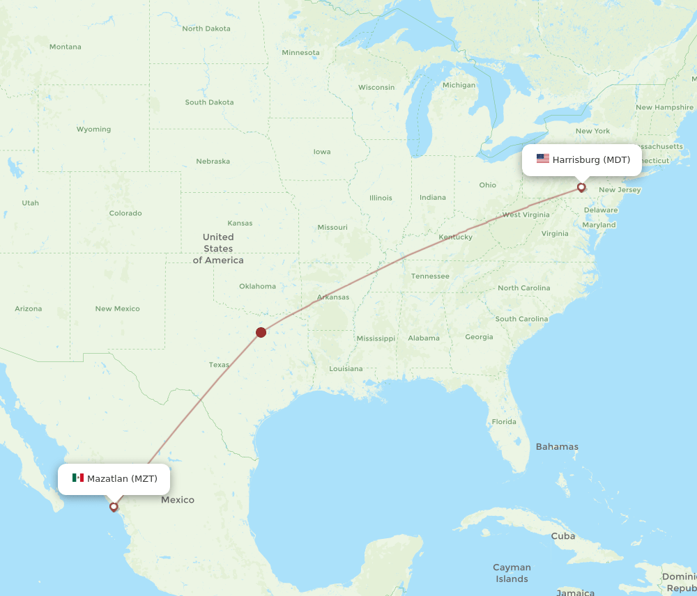 MDT to MZT flights and routes map