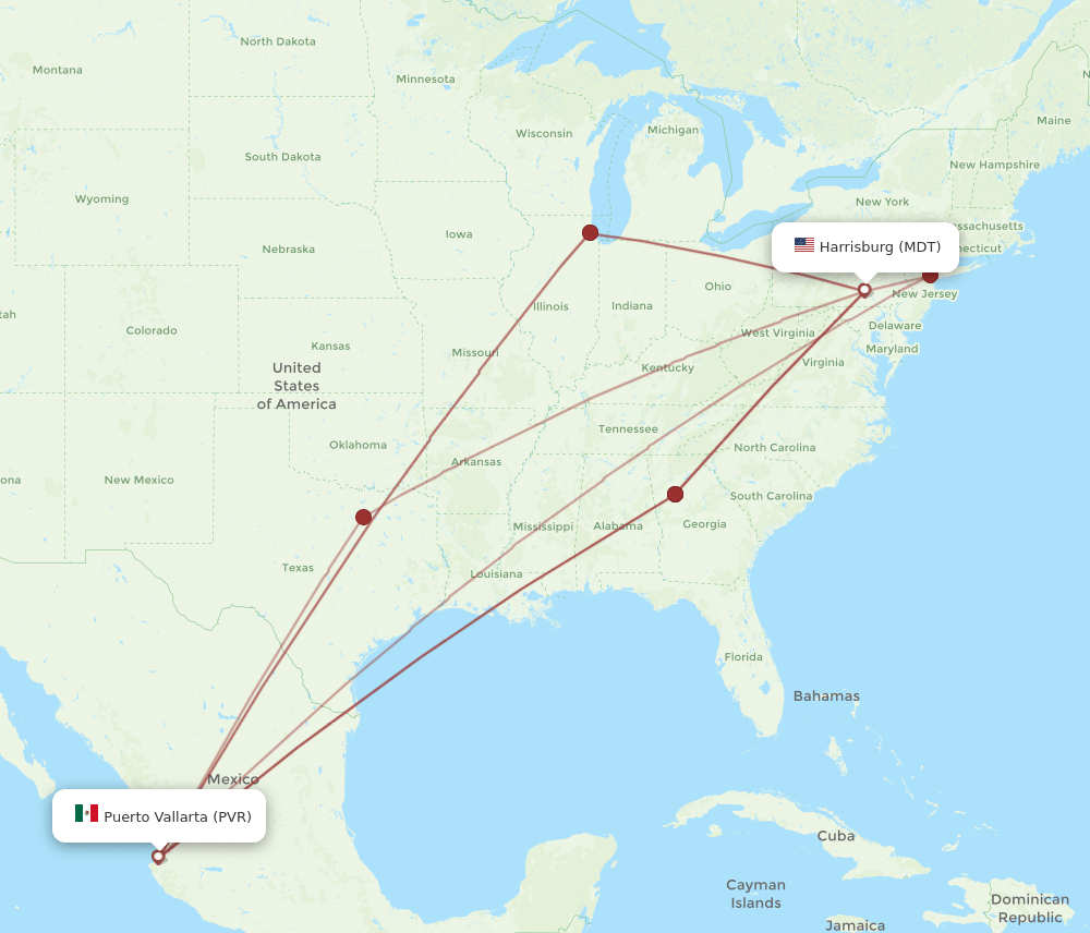 MDT to PVR flights and routes map