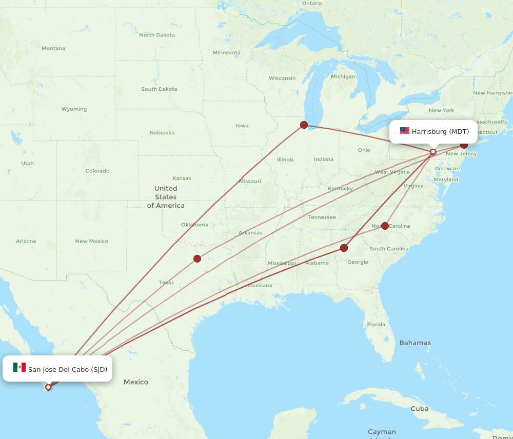 MDT to SJD flights and routes map