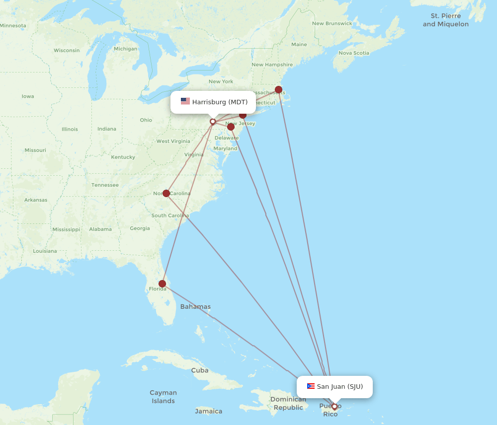 MDT-SJU flight routes