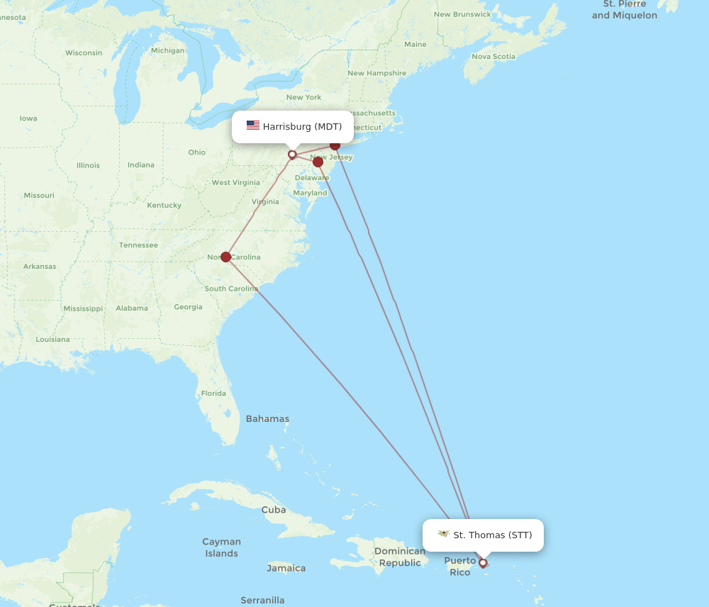 MDT to STT flights and routes map