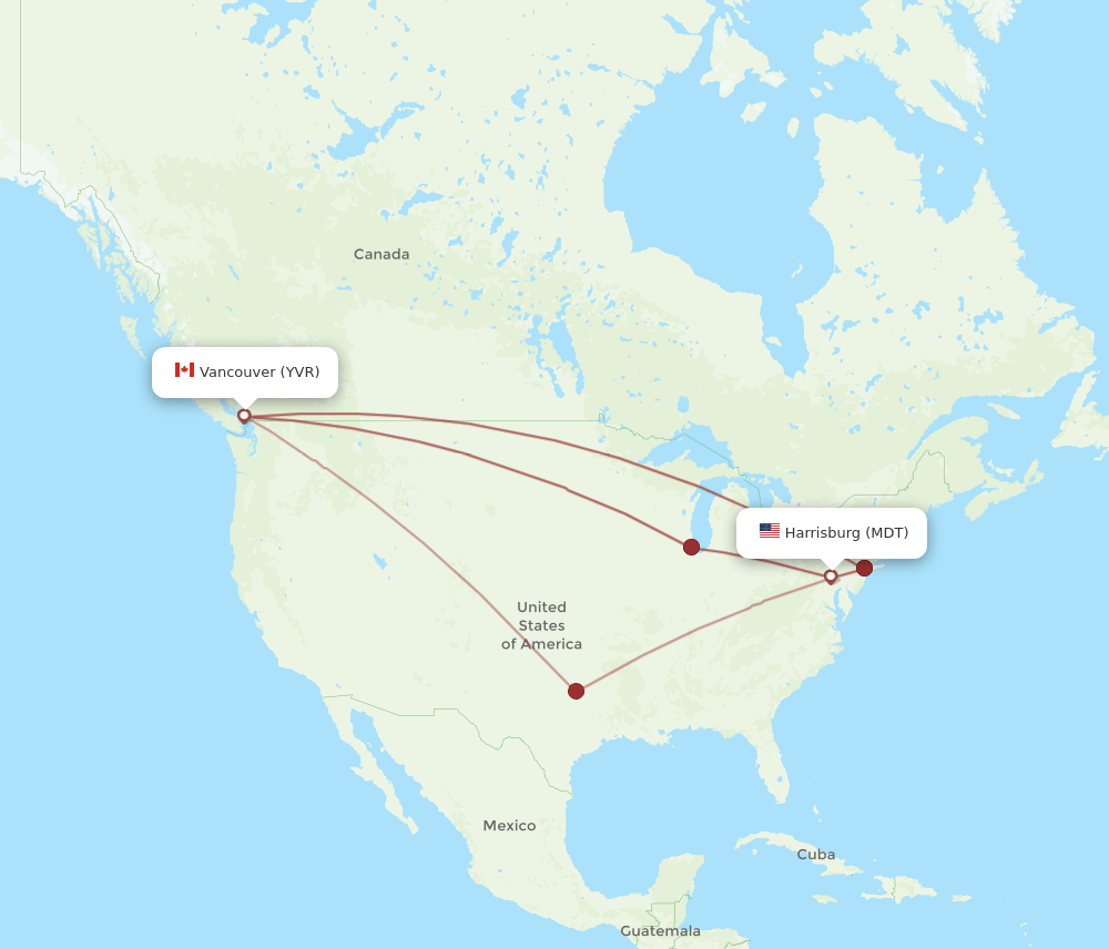 Vancouver - Middletown route map and flight paths