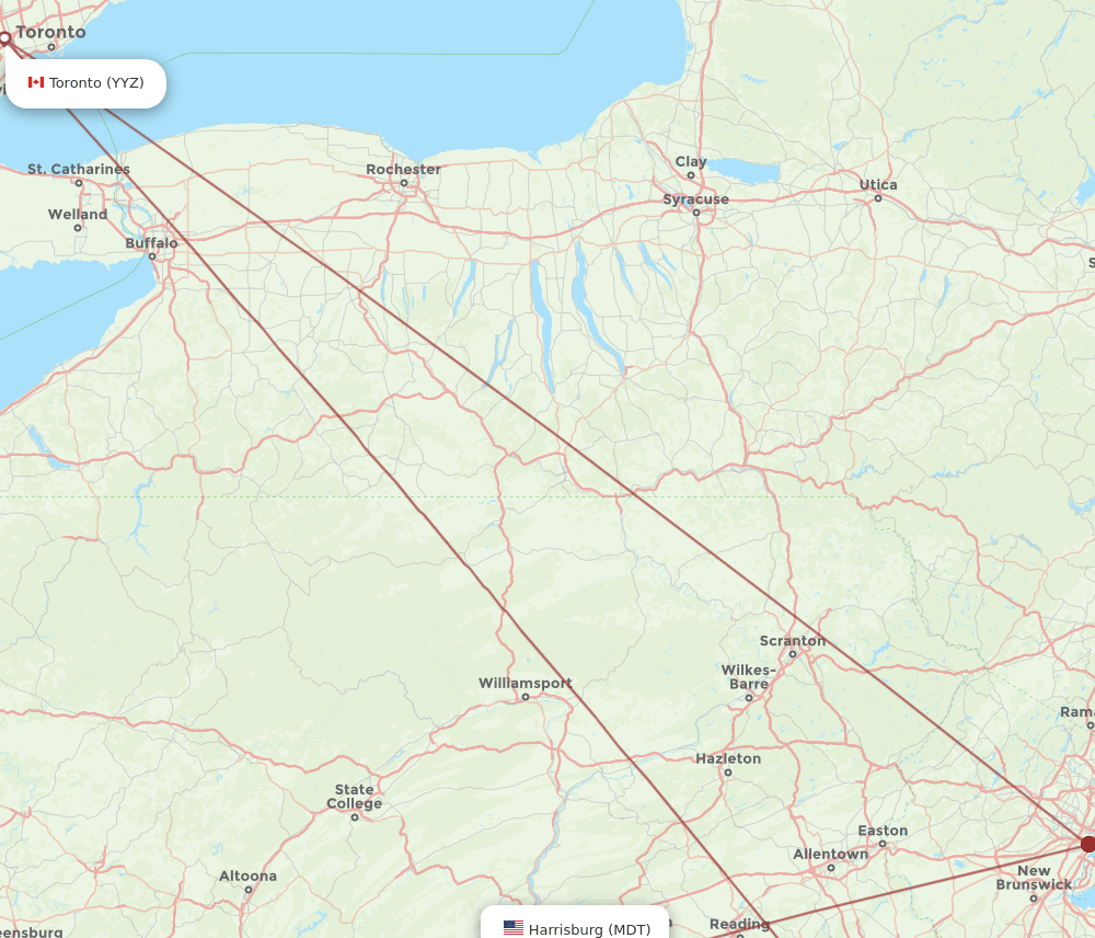 Toronto - Middletown route map and flight paths