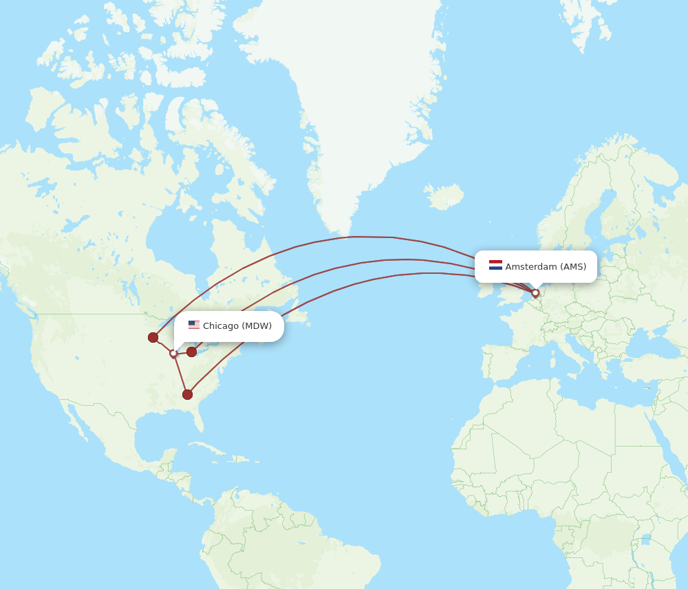 MDW-AMS flight routes