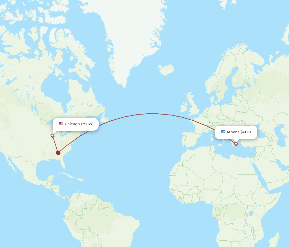MDW to ATH flights and routes map