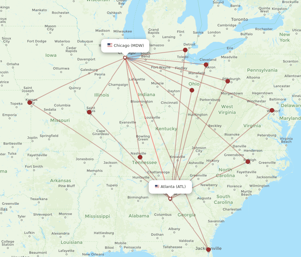 MDW to ATL flights and routes map