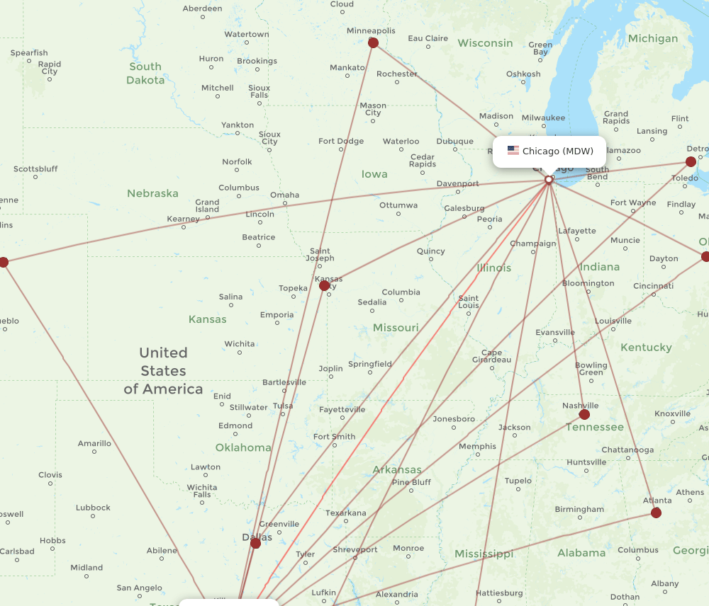 MDW-AUS flight routes