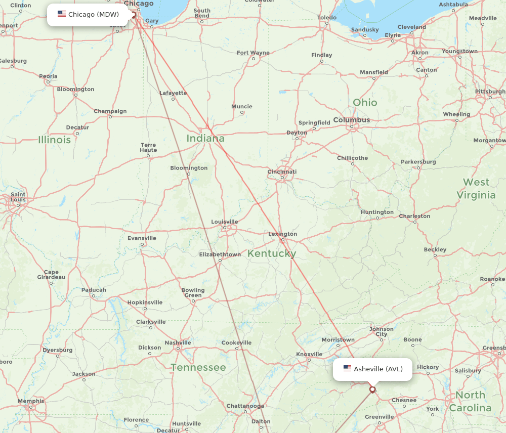 MDW-AVL flight routes
