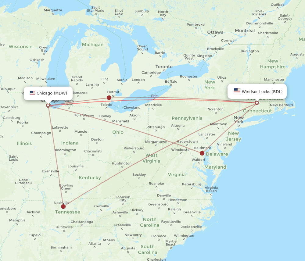 MDW-BDL flight routes