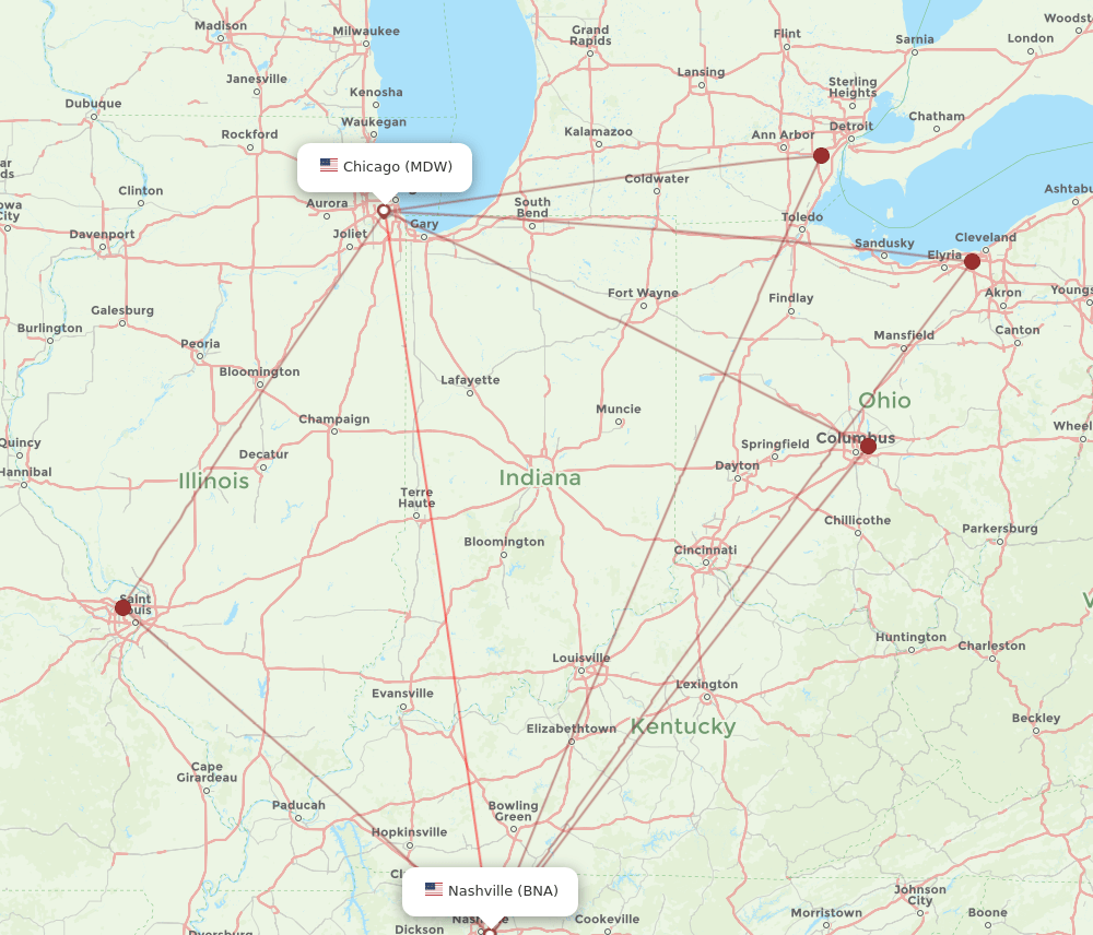 MDW-BNA flight routes