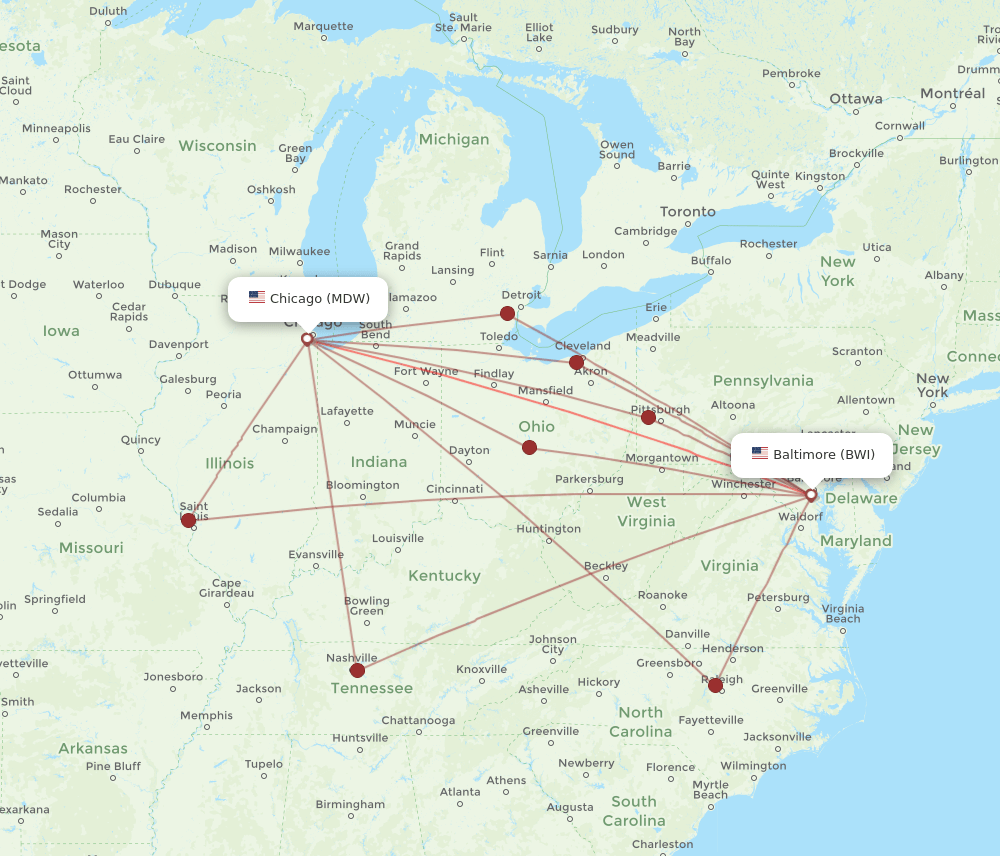 MDW-BWI flight routes